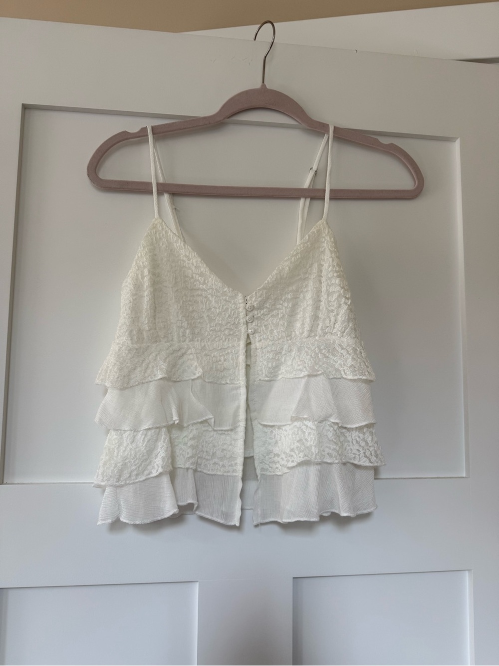 Tiered Lace Ruffle Camisole in White